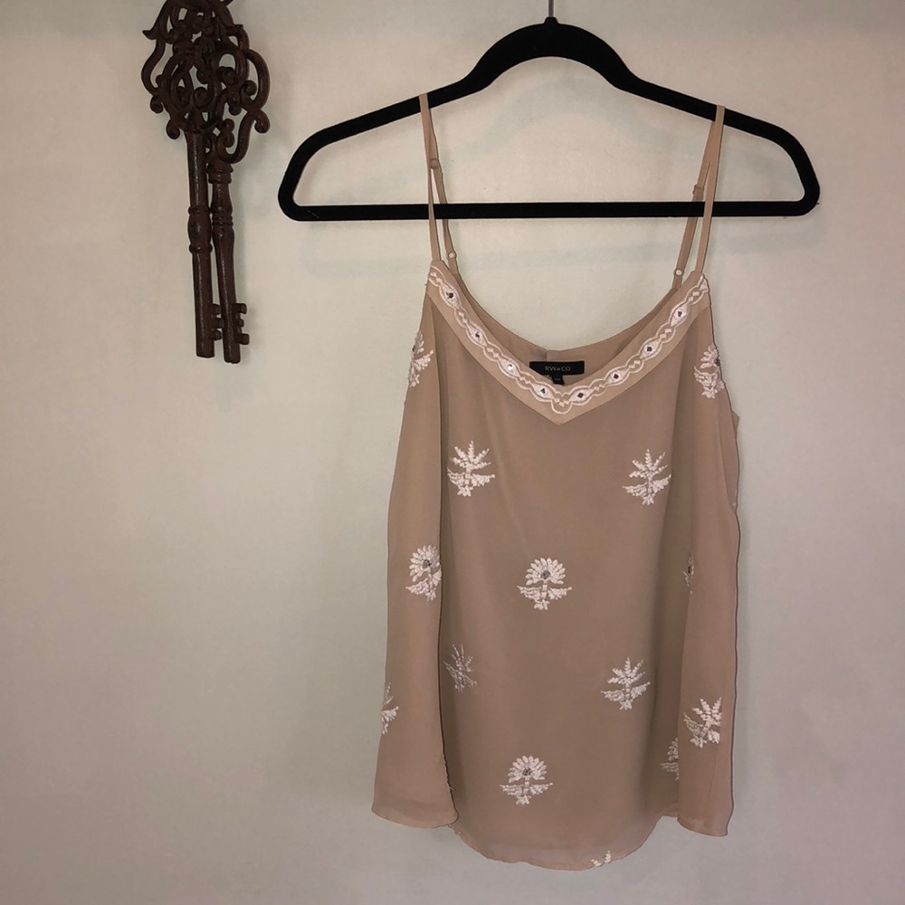 RW&CO Thin Strap Tank with Embroidered Flowers